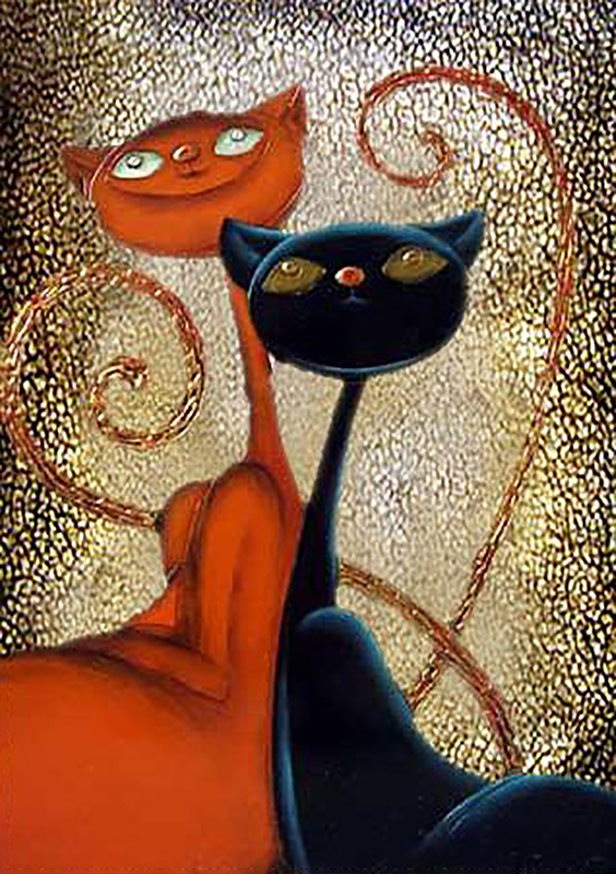 Decoración gatos original abstracto. Pintura al óleo